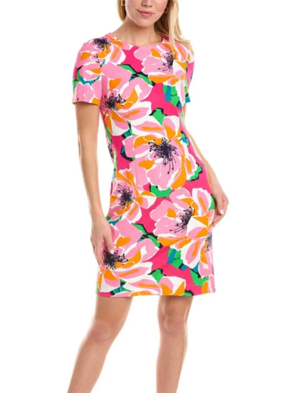 Trina Turk Zap Botanical Medley Dress Pink Floral Womens Size XL Preppy Tropical